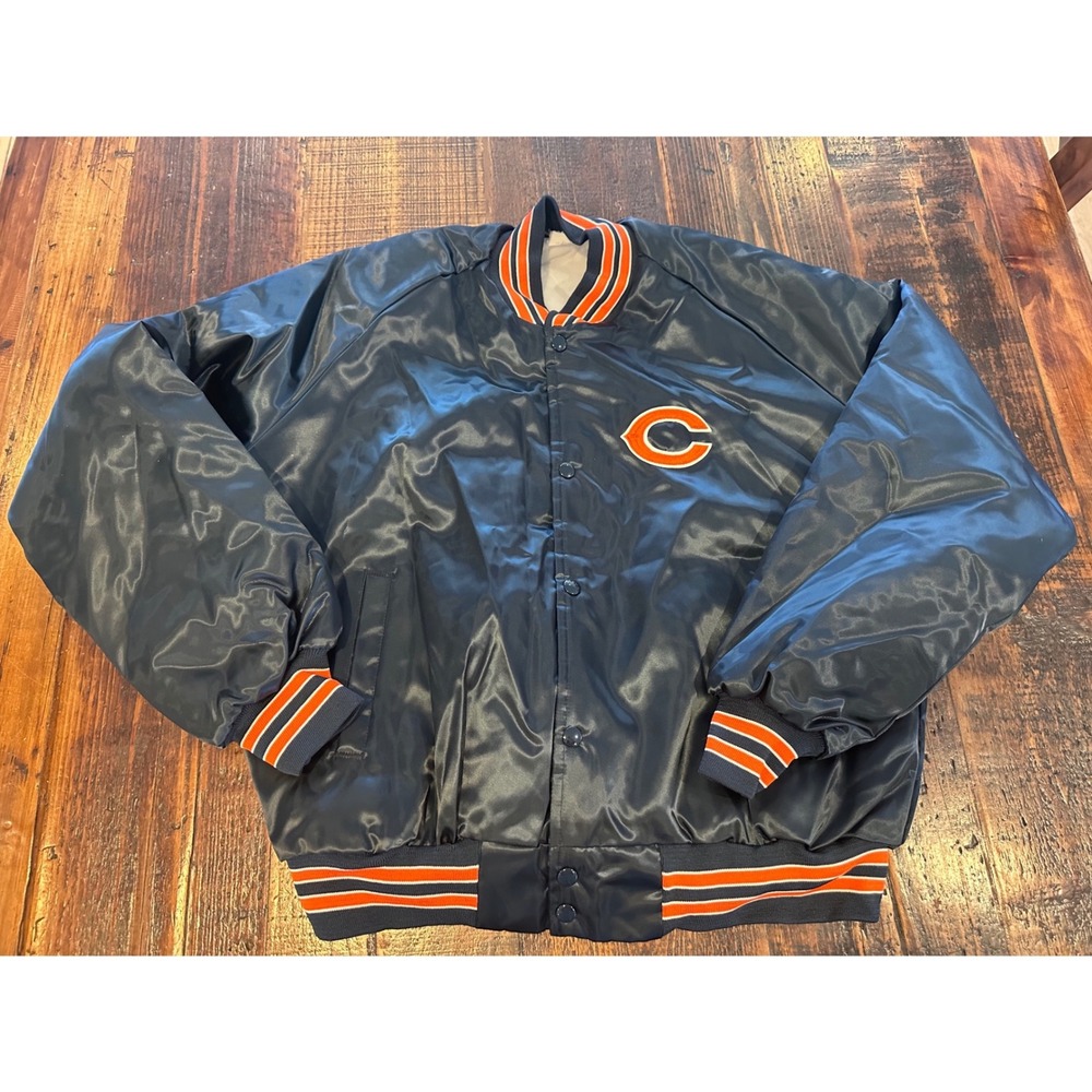 Chicago Bears Chalk Line Satin Jacket size XL Navy Blue Orange